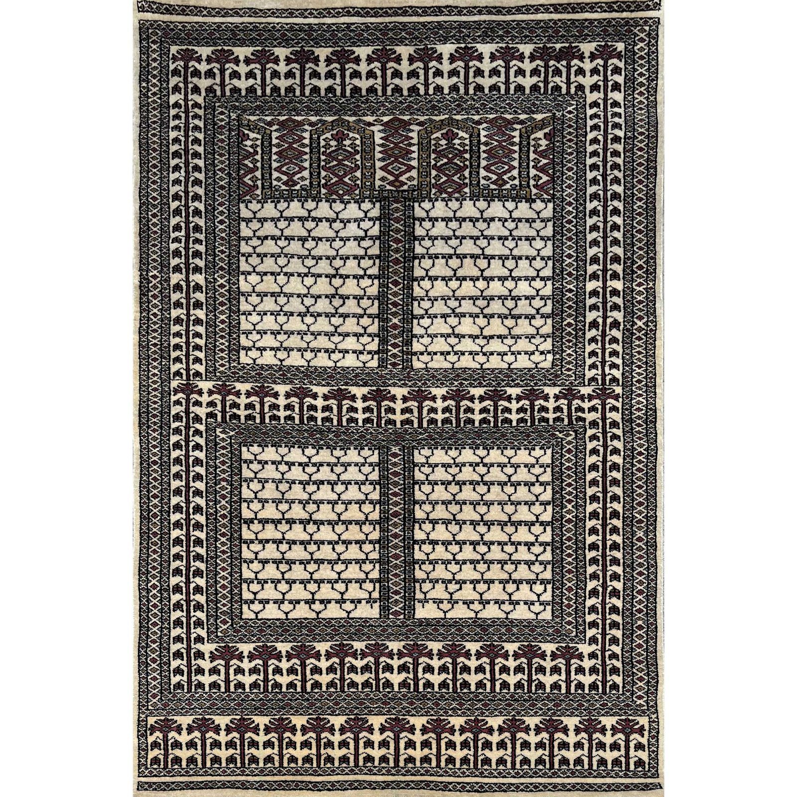 4x6 Feet White Hand Knotted Wool Rug Parda