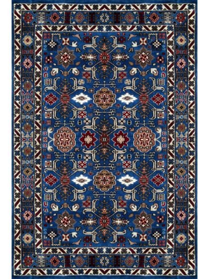 4x6 ft Hand Knotted Woolen Rug Blue Floral