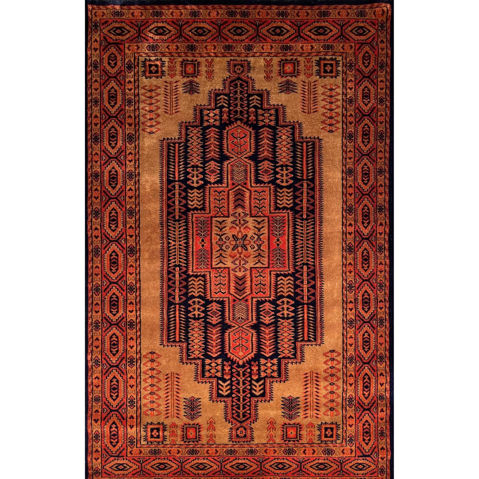 4x6 ft Hand Knotted Wool Rug Black-Brown Teer