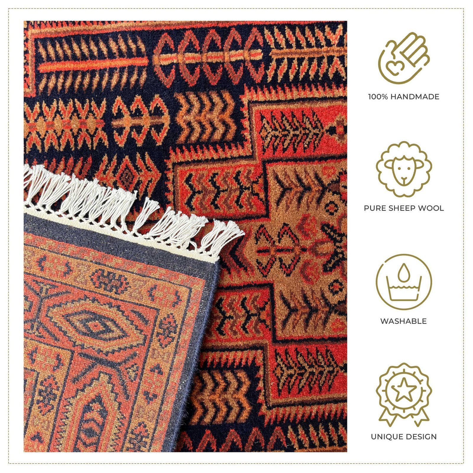 4x6 ft Hand Knotted Wool Rug Black-Brown Teer - Image 4