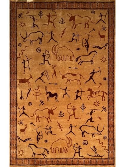 4x6 ft Hand Knotted Wool Rug Camel Trib-Hunt