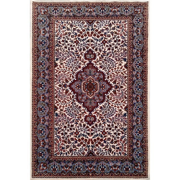 4×6 Feet White Hand Knotted Kashan Rug