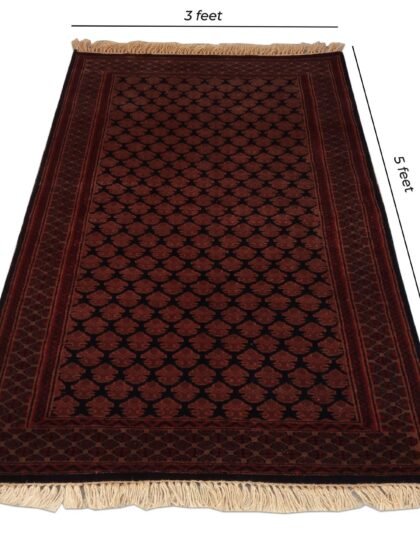 3×5 Feet Handmade Rug Royal Black Hand Knotted Lichi Wool Rug