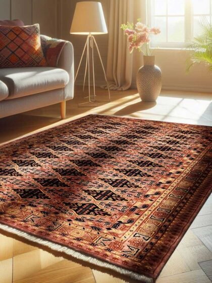 5x7 Feet Peach Hand Knotted Wool Rug Bukhara