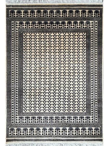 5x7 ft Hand Knotted Wool Rug White Parda