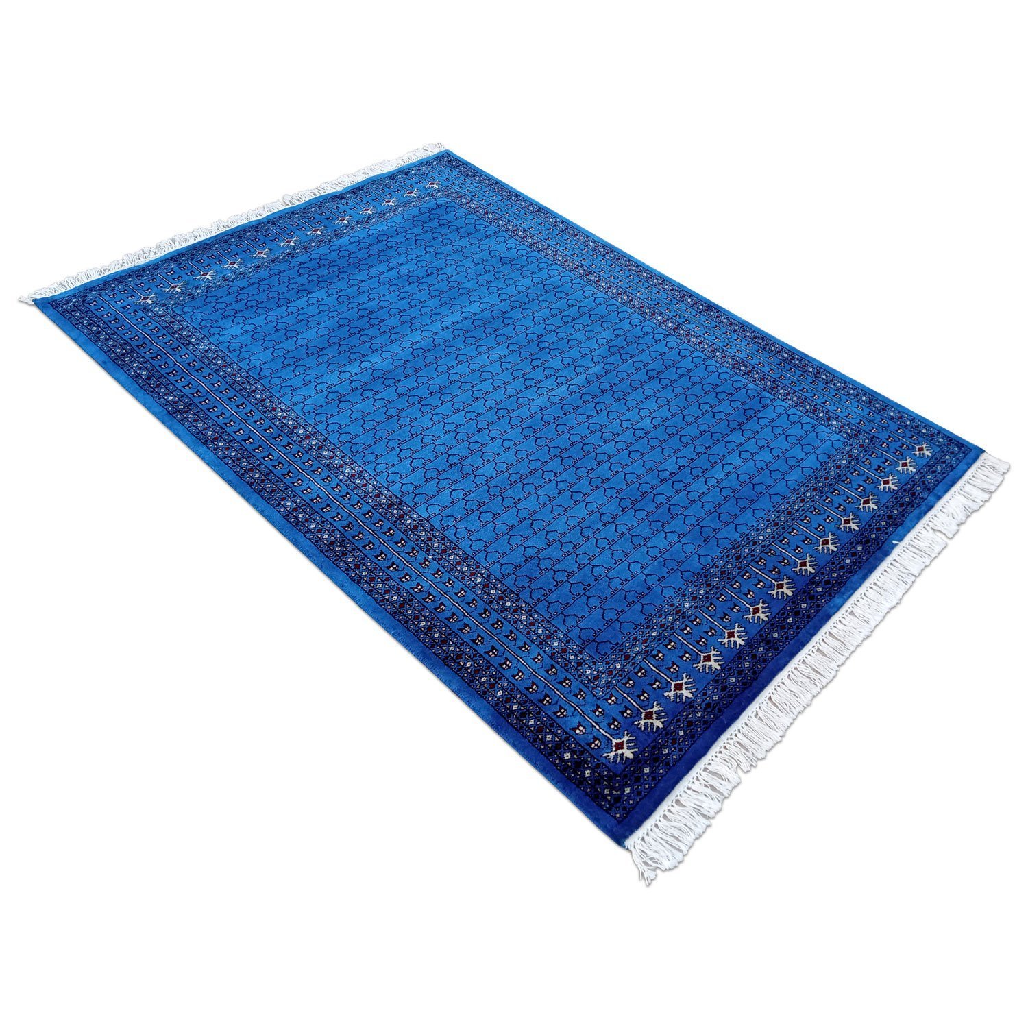 5×7 Feet Handmade Wool Rug Royal Blue Hand Knotted Parda Rug - Image 4
