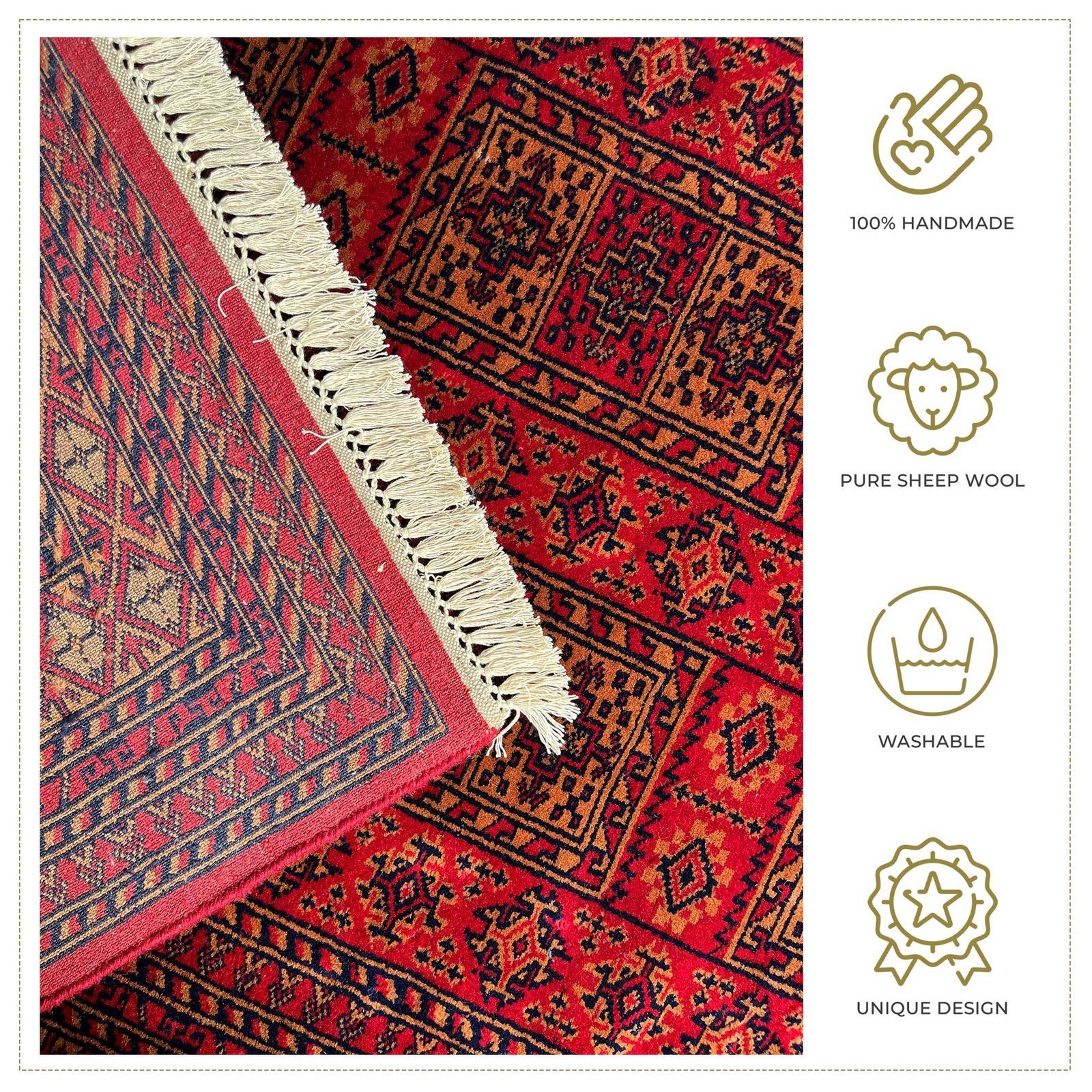 6x9 ft Hand Knotted Woolen Rug Red Dubba - Image 4