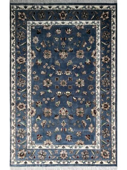 6x9 ft Hand Knotted Woolen Bamboo Silk Rug Bluish Gray Kashan
