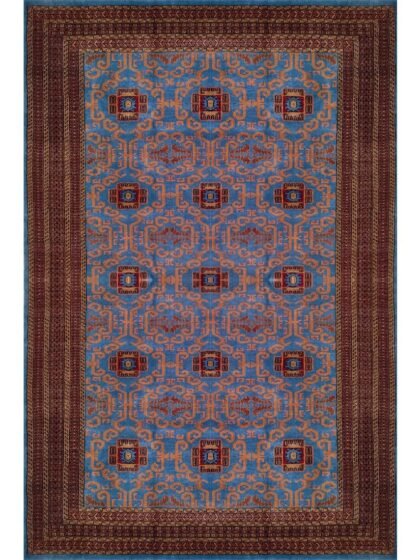 6x9 Feet Handmade Rug Blue Hand Knotted Palace Wool Rug