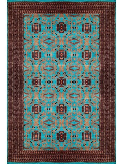 6x9 ft Hand Knotted Woolen Rug Turquoise Palace