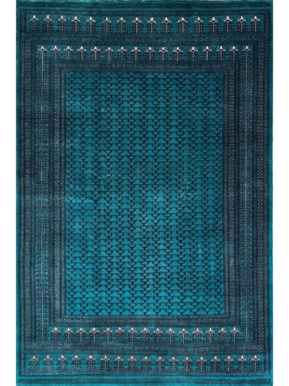 6x9 ft Hand Knotted Wool Rug Turquoise Parda