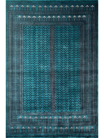 6x9 ft Hand Knotted Wool Rug Turquoise Parda