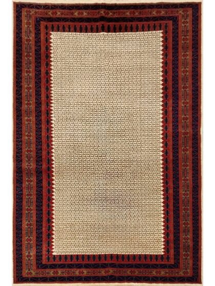 6x9 Feet Wool White Hand Knotted Rug Tribal