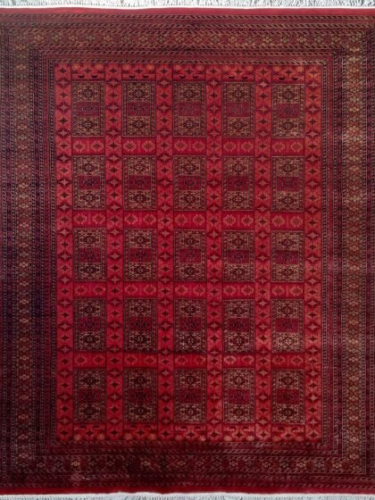 8x10 Feet Red Hand Knotted Wool Rug Dubba