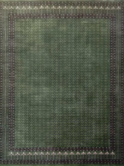 8x10 ft Green Hand Knotted Wool Rug