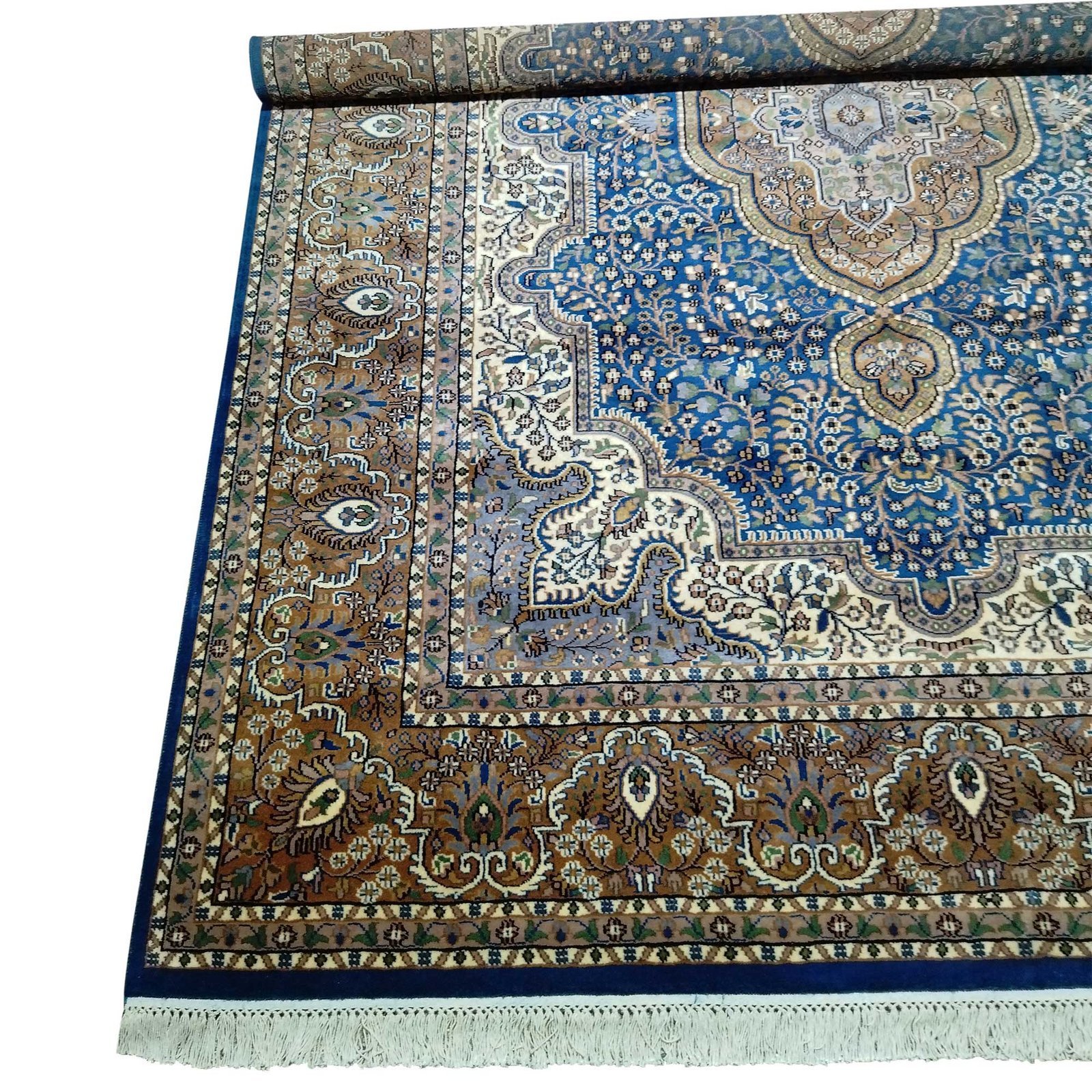 8×10 Feet Blue Persian Hand Knotted Wool Rug Traditional Luxury - Image 2