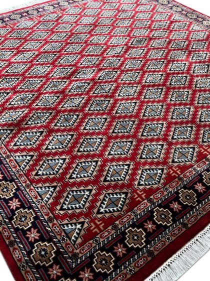8x8 ft Hand Knotted Wool Rug Red Barfi