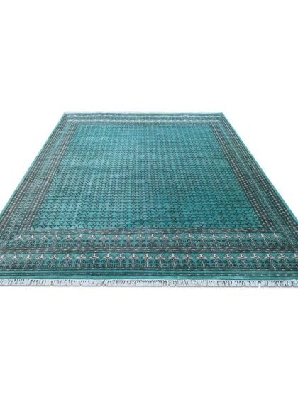 9x12 Ft Handmade Turquoise Wool Rug Tribal
