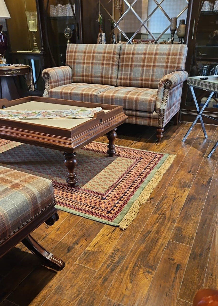 Amma Carpets handmade rug green in luxury living room