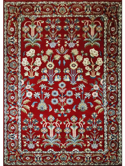 5×7 ft Red Hand Knotted Floral Rug Wool