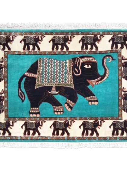 6x4 ft Handmade Elephant Wool Rug Turquoise