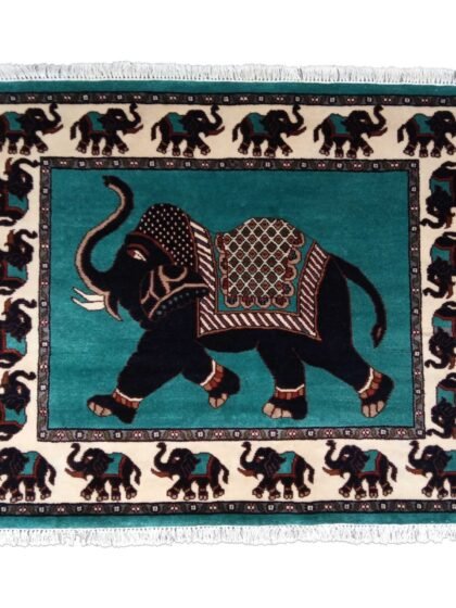 5x4 ft Handmade Elephant Wool Rug Turquoise