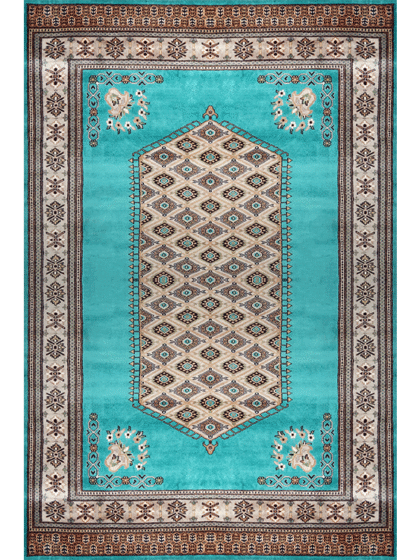 6×9 Feet Handmade Wool Rug Royal Turquoise Hand Knotted Wool Prince Bukhara Rug