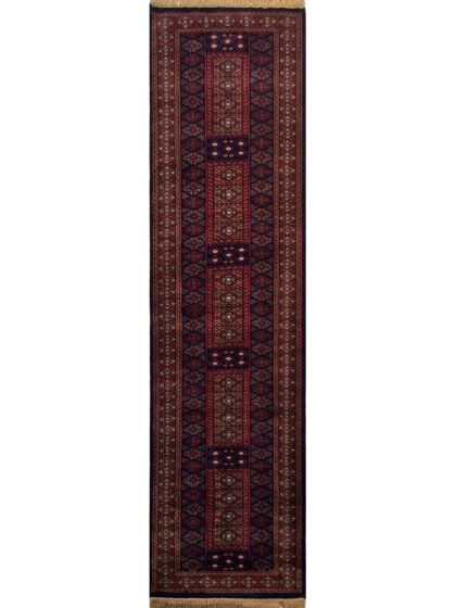Hand Knotted Wool Runner Rug 2.5x10 Ft Black Geometric Tribal Dubba Design
