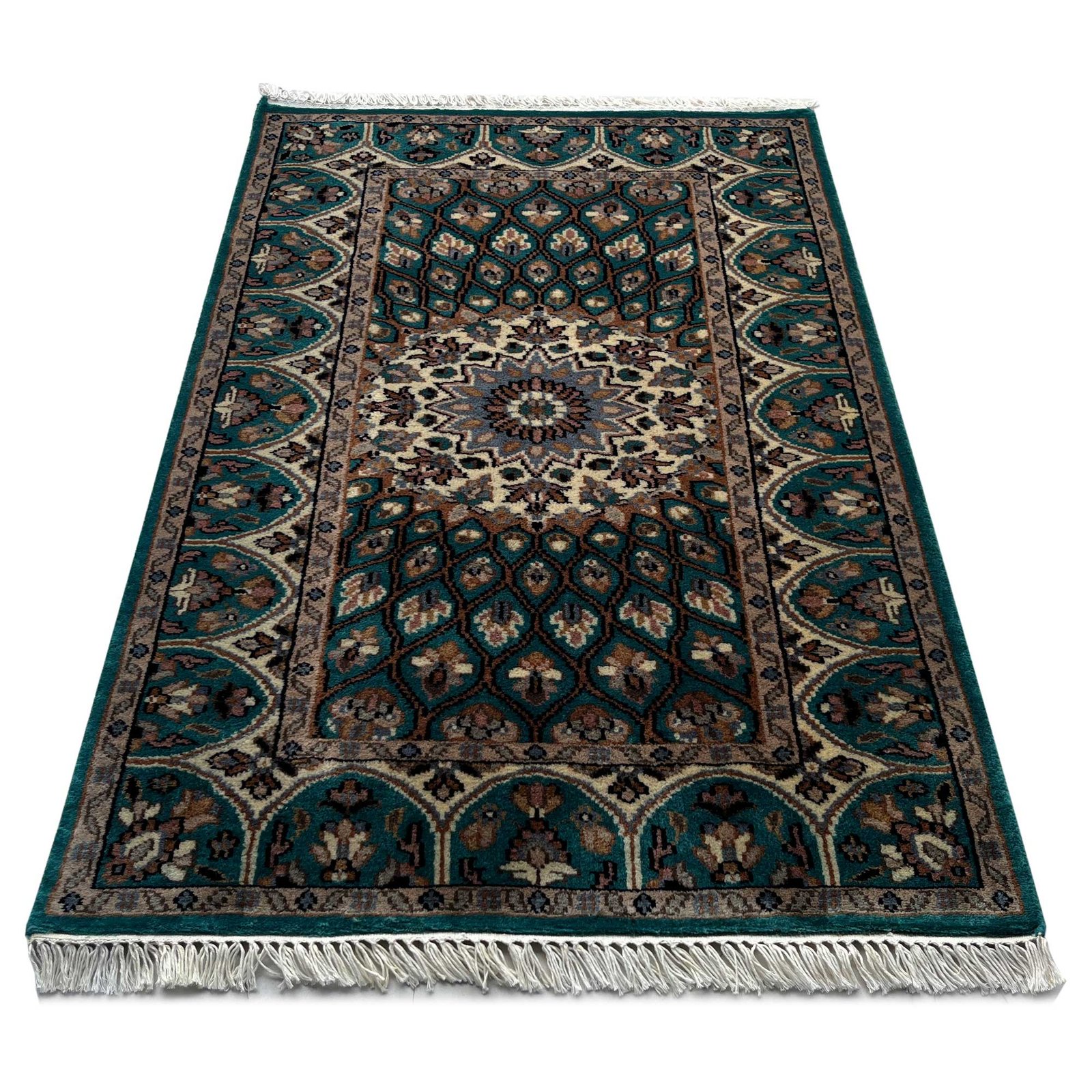 Hand Knotted Wool Runner Rug 2.5x4 Ft Turquoise Traditional Gumbad Design - Image 9