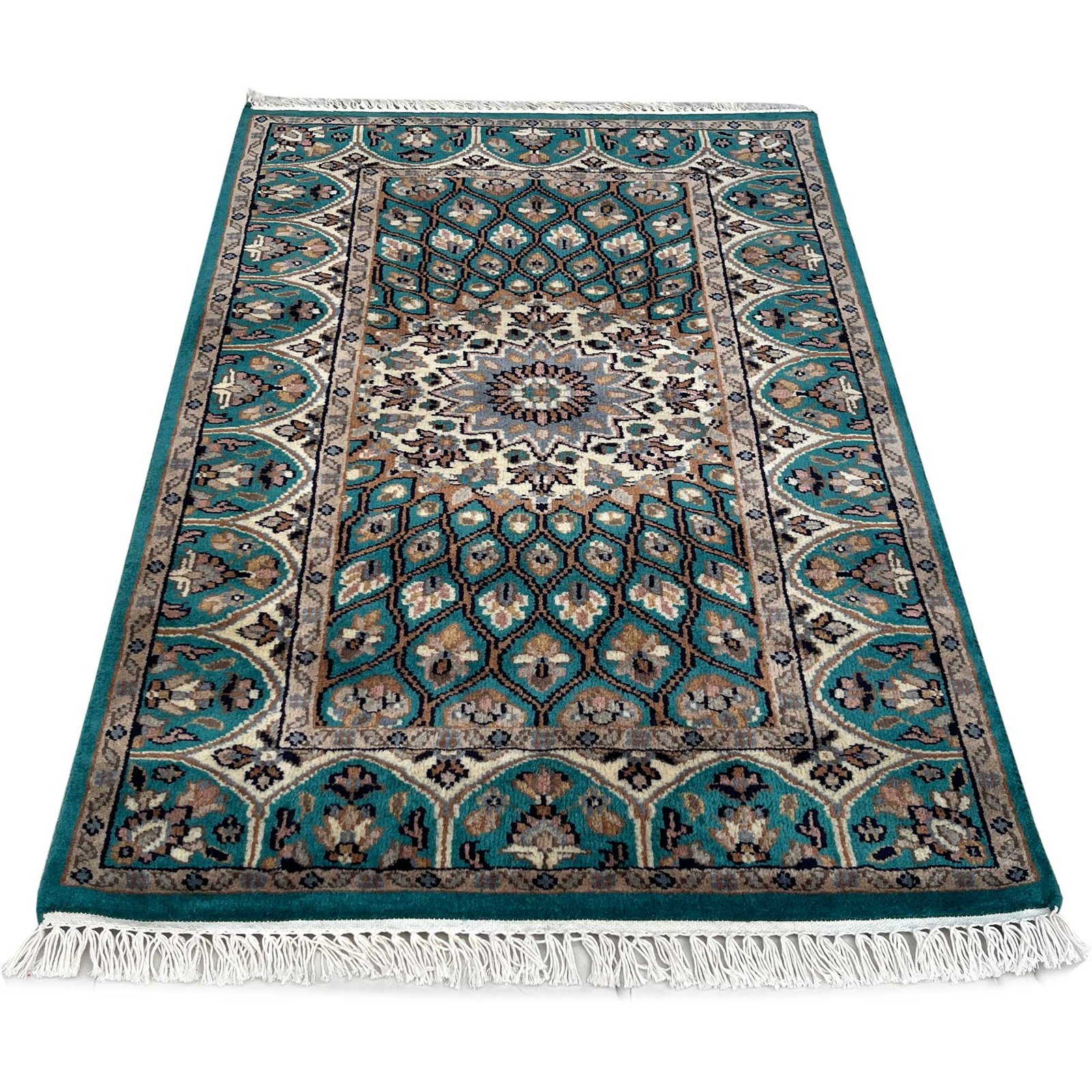Hand Knotted Wool Runner Rug 2.5x4 Ft Turquoise Traditional Gumbad Design - Image 8