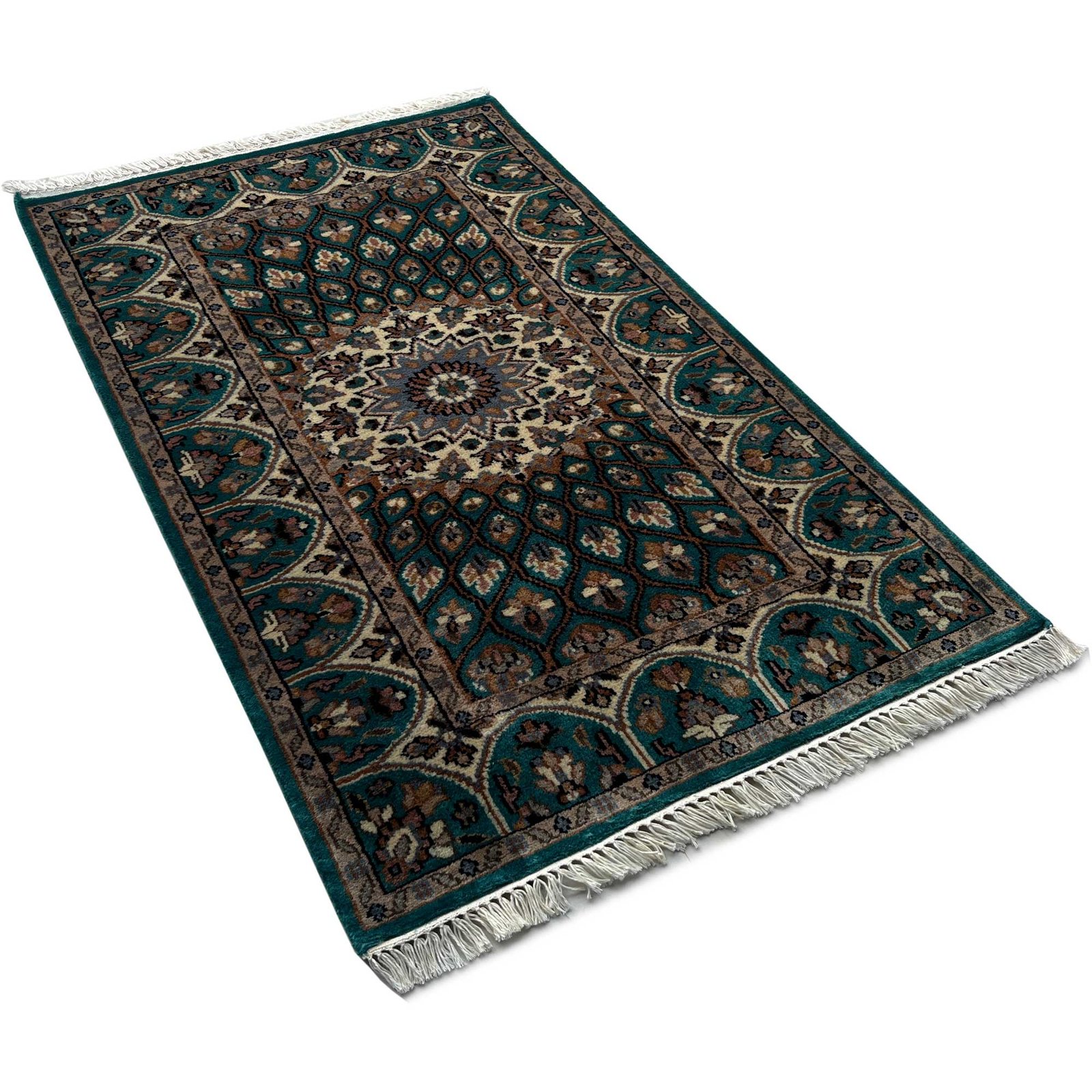Hand Knotted Wool Runner Rug 2.5x4 Ft Turquoise Traditional Gumbad Design - Image 7