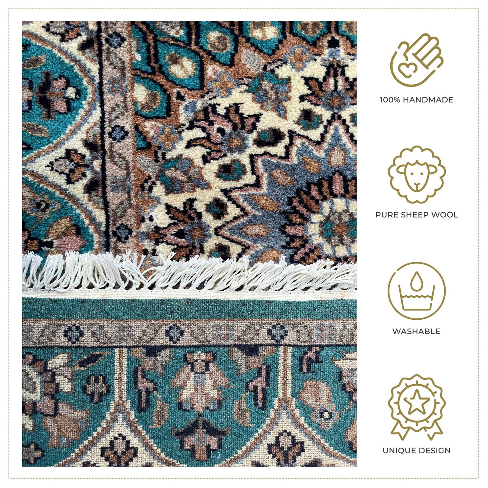 Hand Knotted Wool Runner Rug 2.5x4 Ft Turquoise Traditional Gumbad Design - Image 4