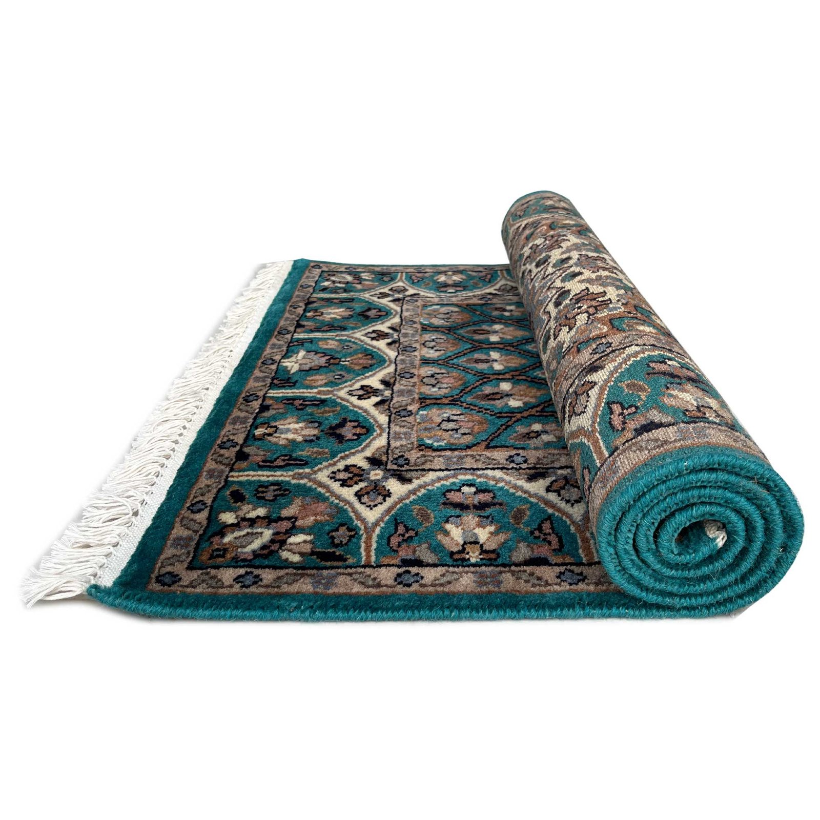 Hand Knotted Wool Runner Rug 2.5x4 Ft Turquoise Traditional Gumbad Design - Image 3