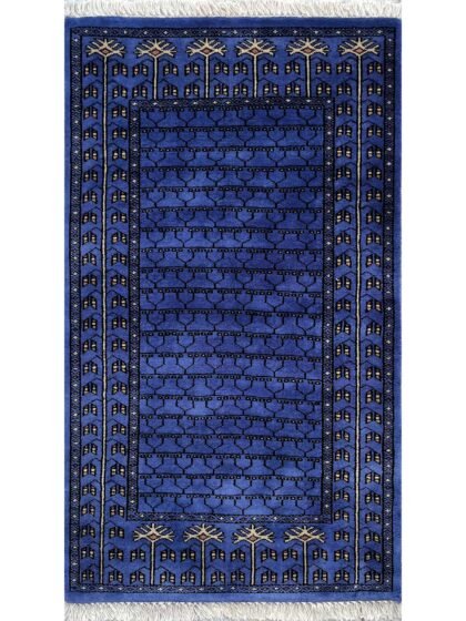 Hand Knotted Wool Runner Rug 2.5x4 Ft Blue Traditional Parda Design