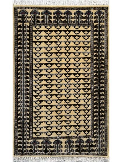 Hand Knotted Wool Runner Rug 2.5x4 Ft White Traditional Parda Design