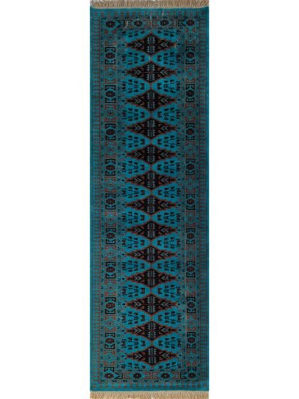 Handmade 2.5x8ft Bokara Teal Wool Runner Rug – Hand Knotted Hallway Carpet