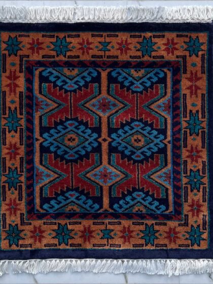 Handmade 2x2ft Kangura Black Wool Rug – Hand Knotted Tribal Area Rug, Small Accent Carpet for Entryway, Bedroom & Office