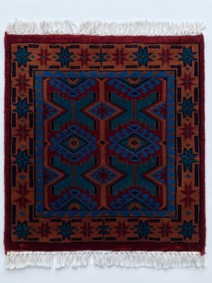 Handmade 2x2ft Kangura Maroon Wool Rug – Hand Knotted Tribal Accent Rug for Living Room, Bedroom & Entryway