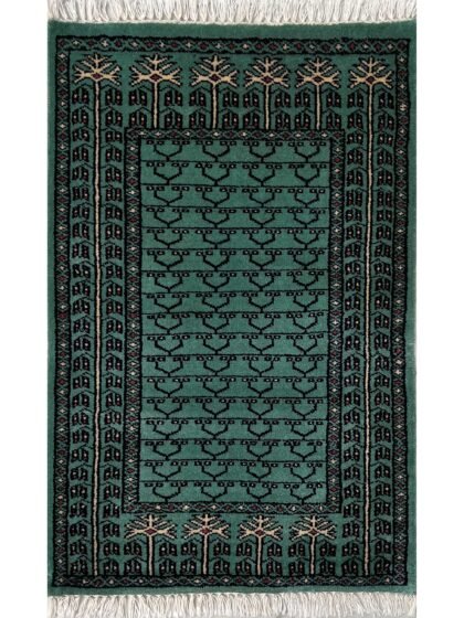 Hand Knotted Wool Area Rug 2x3 Ft Pista Green Traditional Parda Design