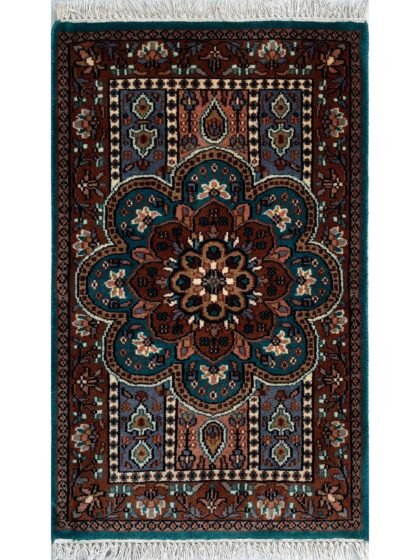 Handmade 2x3ft Floral Turquoise Wool Rug – Hand Knotted Oriental Accent Rug for Hallway, Entryway & Bedroom
