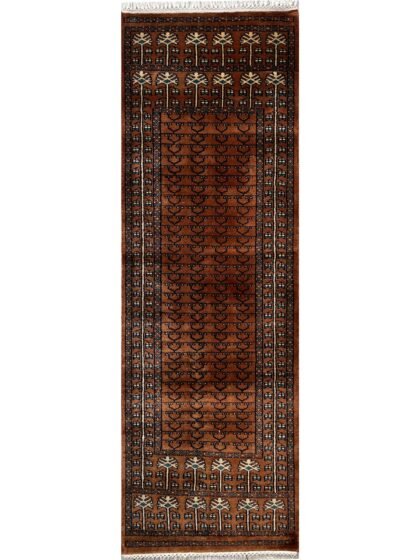 Hand Knotted Wool Runner Rug 2x6 Ft Copper Traditional Parda Design