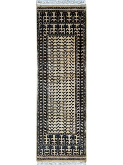 Handmade 2x6ft Parda White Wool Runner Rug – Hand Knotted Traditional Wool Carpet for Hallway & Entryway