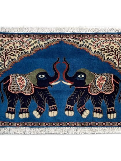 Hand Knotted Wool Area Rug 3x2 Ft Blue Decorative Elephant Design