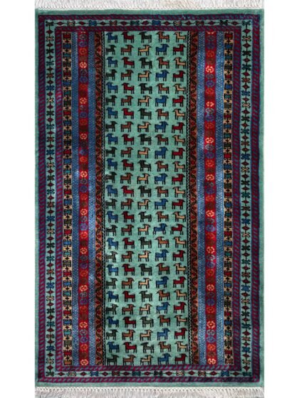 Hand Knotted Wool Area Rug 3x5 Ft Pista Green Traditional Bakri Design