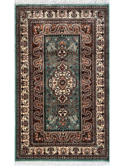 Hand Knotted Wool Area Rug 3x5 Ft Pista Green Medallion Design