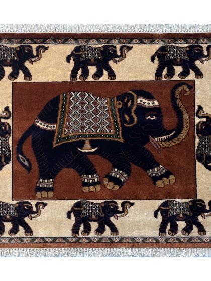 Handmade 4x3ft Jaipuri Elephant Copper Wool Rug – Hand Knotted Traditional Area Carpet