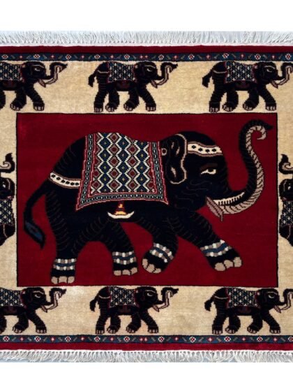 Handmade 4x3ft Jaipuri Elephant Red Wool Rug – Hand Knotted Traditional Accent Carpet