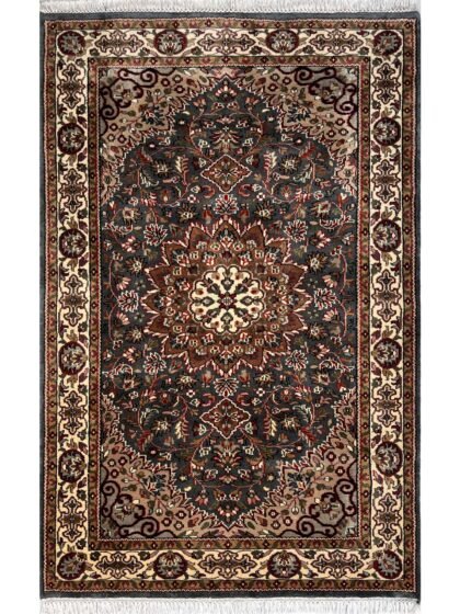Hand Knotted Wool Area Rug 4x6 Ft Gray Medallion Design