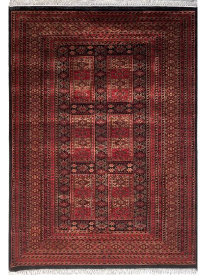 Hand Knotted Wool Area Rug 5x7 Ft Black Geometric Tribal Dubba Design