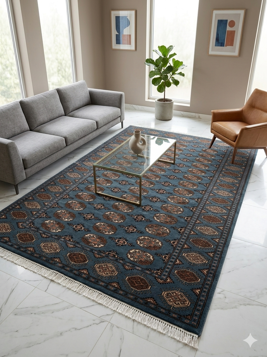 Handmade 6x9ft Bokara Bluish Gray Wool Rug – Hand Knotted Traditional Area Carpet - Image 2
